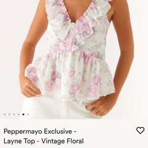 Peppermayo Ruffled Floral Blouse - Pink and White